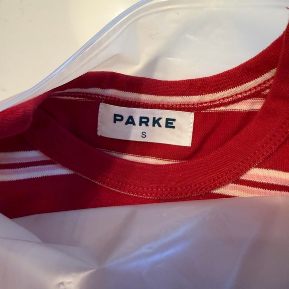 PARKE Women's Red and Pink Striped Short Sleeve Tee Shirt Valentine Collection - Picture 3 of 8